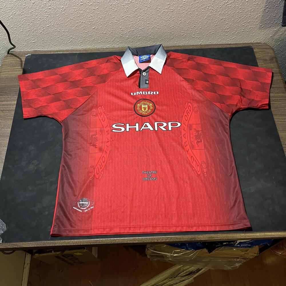 Vintage Manchester United Sharp Jersey UK 1990s 2XL Premier League Soccer Umbro